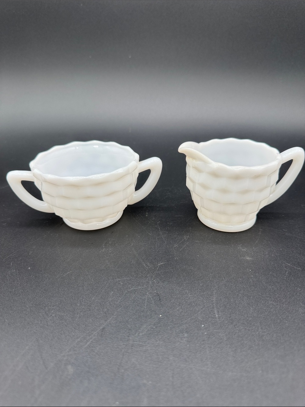 Jeanette Glass Company Milk Glass Creamer and Sugar Set Vintage EUC